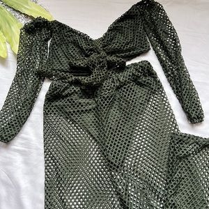 Summer 2 Piece matching mesh outfit Beach Cover Up